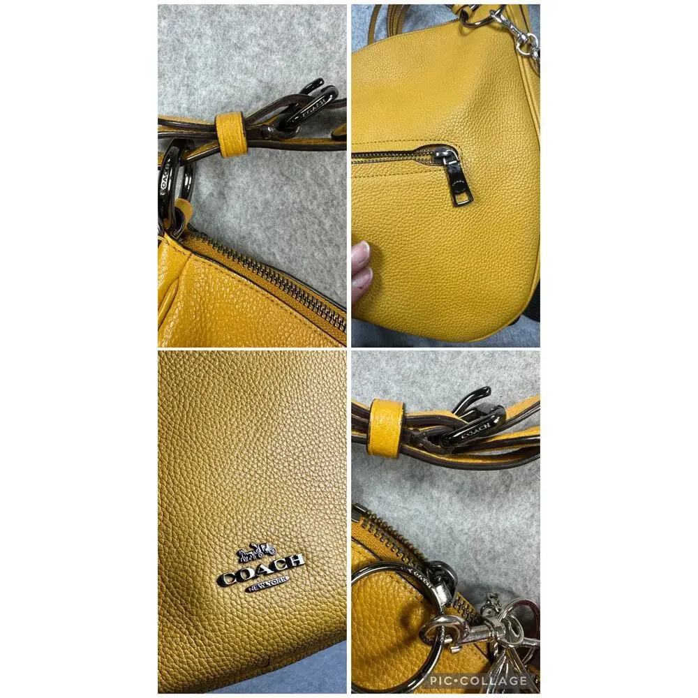 Coach Sutton Hobo Bag Polished Pebble Leather Yellow Cherry Charm 35593